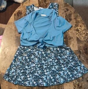 Blue and White Casual Scoop Neck Sundress